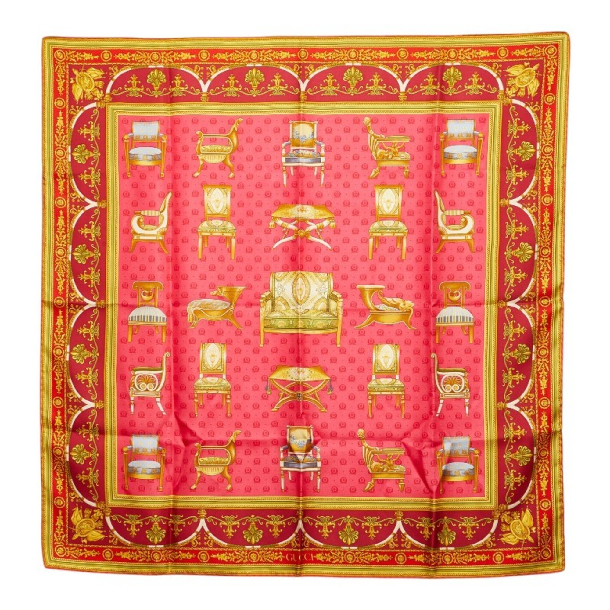 Gucci Chair Pattern Scarf/Muffler, Pink Multicolor Silk, Women's Gucci